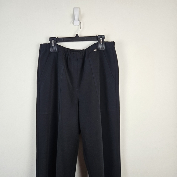 ST. JOHN black Pull-On Elastic Waistband Wide-Leg Pants L Office Career Pockets - Picture 3 of 8